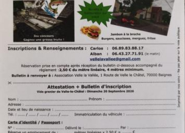 VIDE GRENIER de l'association de p�che Velle la Vall�e